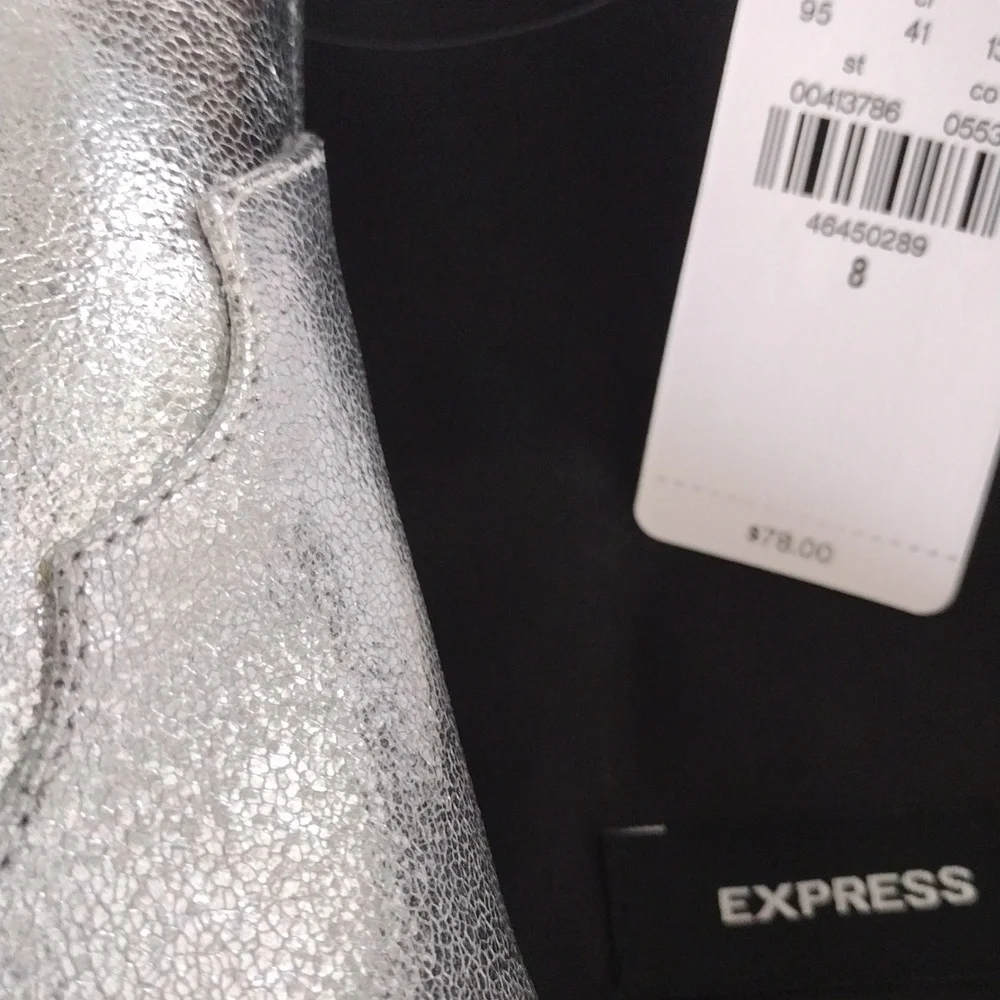 Express Pointed Toe Thin Heeled Booties. Metallic Silver. Size 8 - Picture 12 of 16